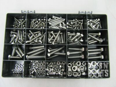 A2 - 70 verschiedene Box-Kit M4,M5 M6 M8 M10 Muttern und Schrauben Setschrauben A2 Edelstahl