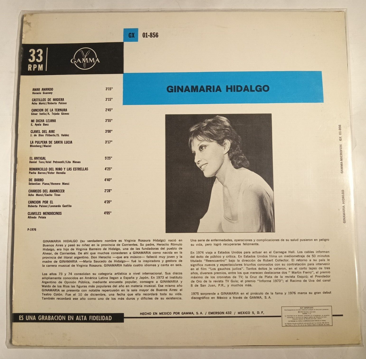 GINAMARIA HIDALGO - AMAR AMANDO - 1976 MEXICAN LP, LATIN