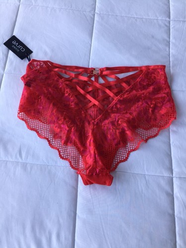 Fig Leaves Curves Lace Mesh Strappy Red Hipster Panty Size 14 NWT - Picture 5 of 5
