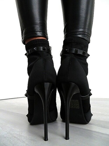 Fersini Original High Heels Pointy Spikes Belts Boots Black 38 - Picture 4 of 8
