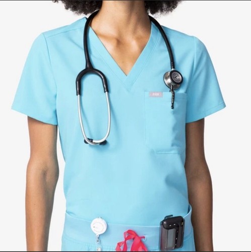 FIGS Catarina Scrub Top Neon Blue 