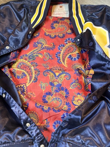 Mitchell & Ness X Bel-Air Satin Varsity Jacket Mens Size Large Blue/Yellow - Picture 6 of 8