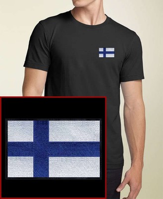 Finland Flag  EMBROIDERED Black  T-Shirt  New 
