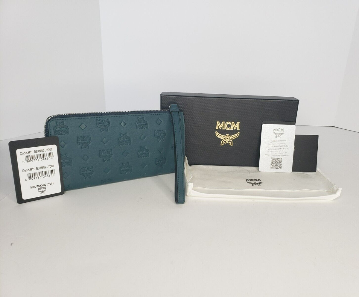 New MCM Aren Zip Around Wallet in Embossed Monogram Leather
