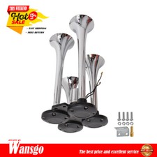 Silver Quad Trumpet Air Horn Kit Train Semi Truck Boat Rv Loud 150db 4 Horns Kit Silver Quad Trumpet Air Horn Kit Train Semi Truck Boat Rv Loud 150db 4 Horns Kit
