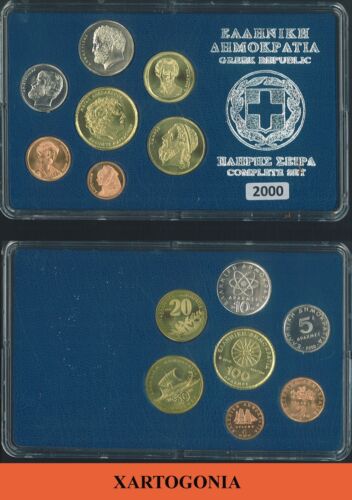 GREECE COINS 2000, COMPLETE SET, LAST DRACHMAS in case, UNC - Afbeelding 1 van 1