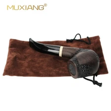 MUXIANG Bent Billiard Ebony Wood Smoking  Tobacco Pipe Carved for 9mm Filter
