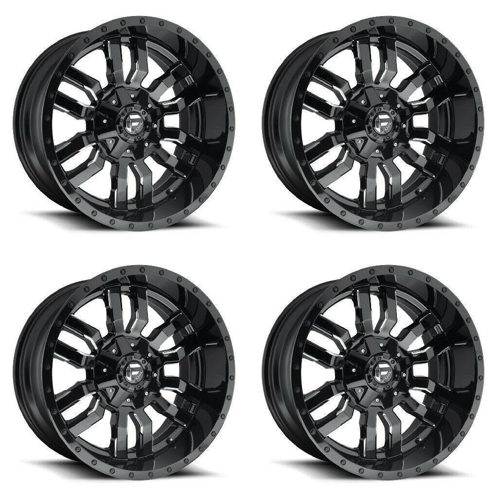 Image of Set 4 22x10 Fuel Sledge D595 Black Milled Truck Wheels 8x180 -18mm For Chevy GMC