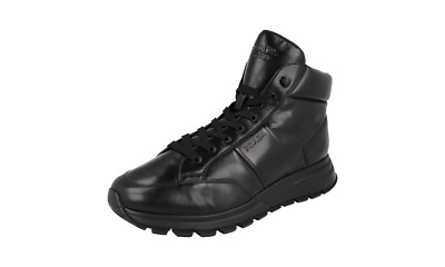 PRADA Prax01 SHEARLING FUR High-Top Sneakers 4T3471 Black NEW
