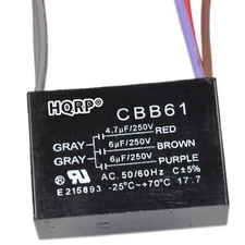 HQRP Motor Capacitor for Hampton Bay Ceiling Fan CBB61 4.7uf+6uf+6uf 5-Wire