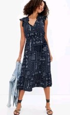 GAP Tiered Flutter Midi Dress Size L Blue Multi Prints NWT #C