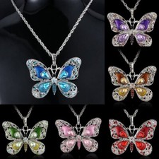 Fashion Women Rhinestone Butterfly Horse Pendant Necklace Sweater Chain Jewelry