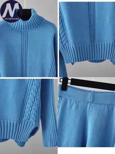 Sweaters Coats Set Women Wide-leg Pants Sets Autumn Winter 2 Pcs Coats - Bild 7 von 31