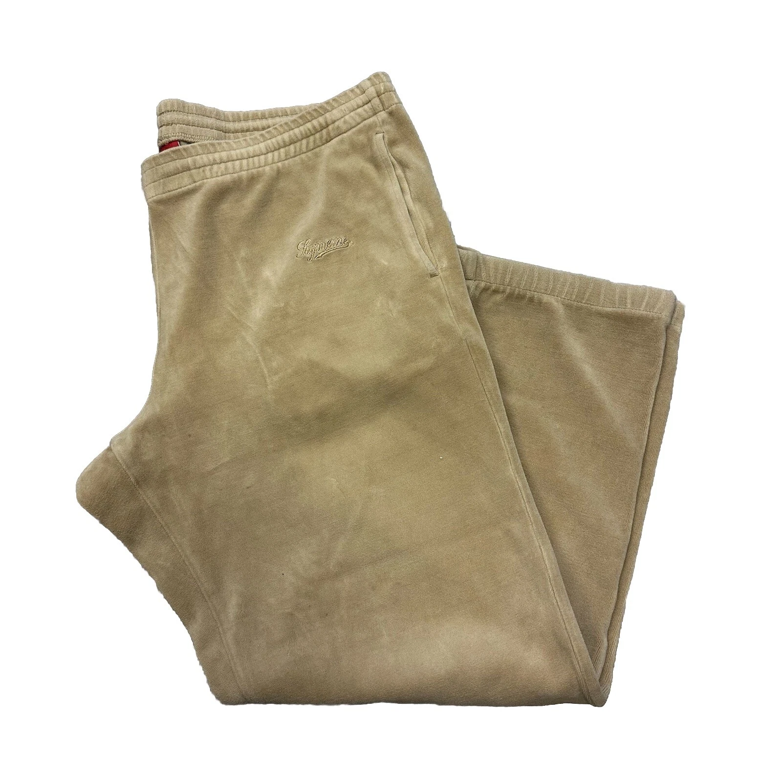 AUTHENTIQUE PANTALON DE SURVÊTEMENT VELOURS BEIGE SUPRÊME JAMBE DROITE TAILLE S (63)