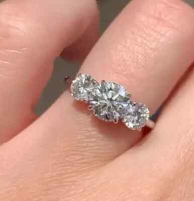 2 Ct Round Cut Lab Created Three Stone Engagement Ring 14K White Gold Plated
