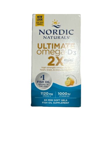 2 Nordic Naturals Ultimate Omega-D3 2X 120 Ct. Mini Soft Gels 1120mg Exp: 1/2026
