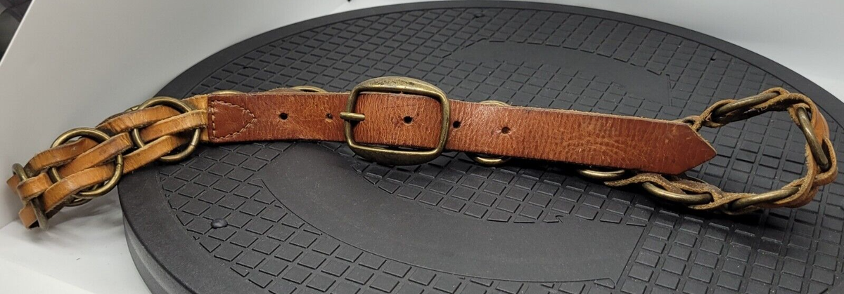 EXPRESS WOVEN LEATHER Belt BRONZE-Tone RINGS BUCKLE WOMENS  display picture 3