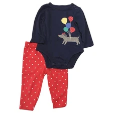 Carters Infant Girls Baby Outfit Blue Glitter Dog Bodysuit & Pink Polka Pants 3M