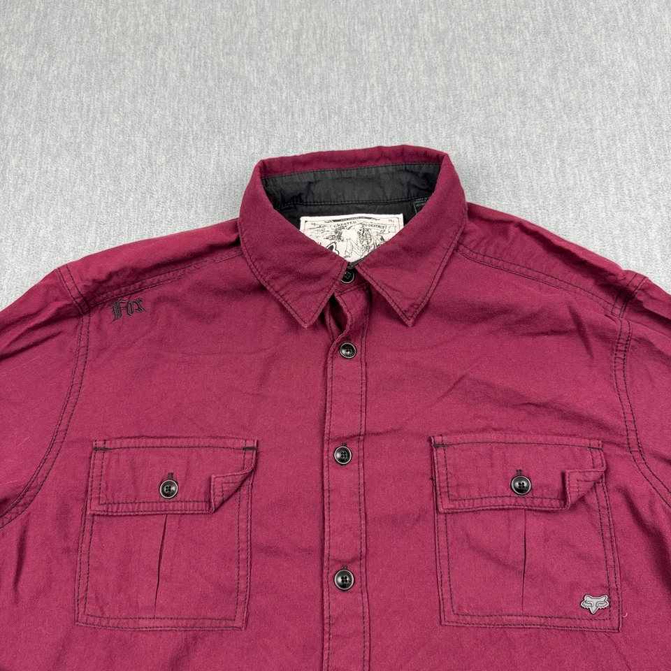 Fox Racing Shirt Mens XL Burgundy Button Canvas Western Rodeo Cowboy Long Sleeve - Image 2 of 4