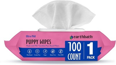EarthBath Ultra-Mild Plant-Based Puppy Wipes Wild Cherry Scented 100-Count