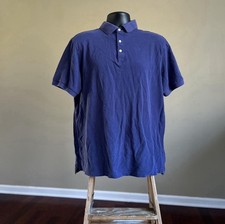 Blue Solid Men's Short Sleeve Collared Polo Shirt Regular Fit Button Accent