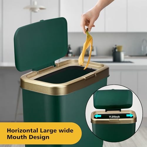 Bote de basura de oficina con tapa, cubo de basura de baño, cocina pequeña de 4 galones verde - Imagen 5 de 7