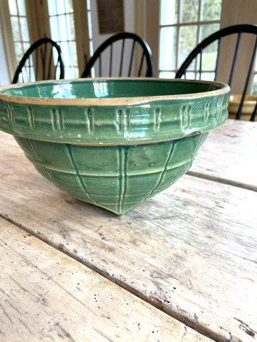 Antique McCoy Green Glazed Yelloware Window Pane #9 Bowl #4  1900's