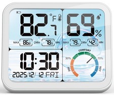 Indoor Thermometer Hygrometer 5.8" Jumbo Backlit Display - Real-Time Temp