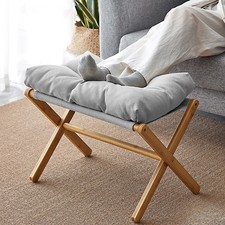 Folding Footrest Stool, Small Portable Bamboo Accent Ottoman, Footstool