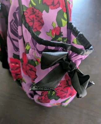 VTG Betseyville Betsey Johnson Skull Roses Purple Ruffle Tote Bag