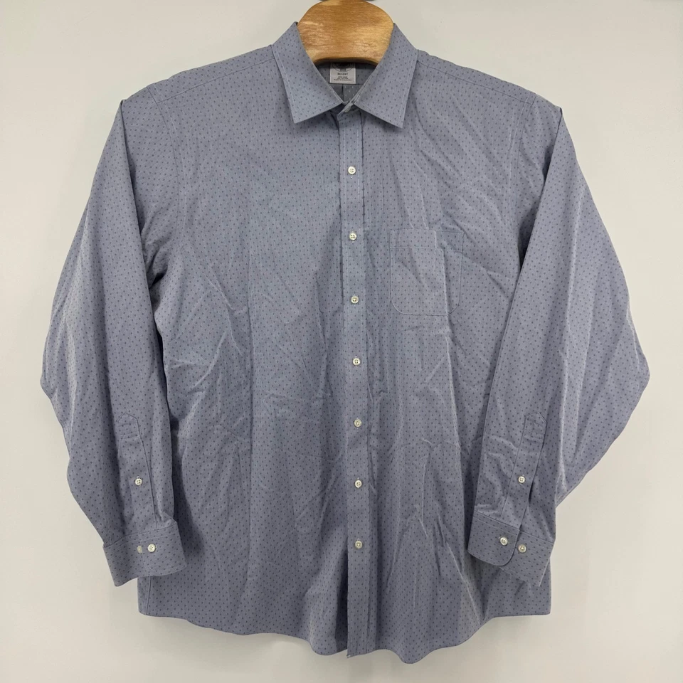 Brooks Brothers Regent Mens 18 6/7 Dress Shirt Blue Diamond Pattern Cotton - Image 2 of 4
