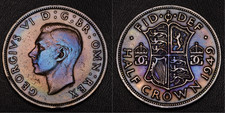 1949 United Kingdom Half Crown GOLD and BLUE TONING (65-27)