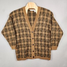 Vintage Liz Claiborne Collection Cardigan Womens Large Brown Green Mohair Plaid