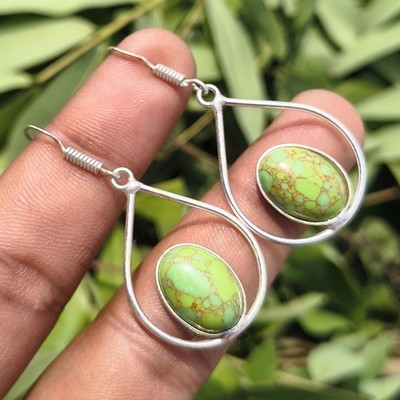 Oval Turquoise Gemstone Dangle Drop Earring 925 Sterling Silver Plated Jewellery