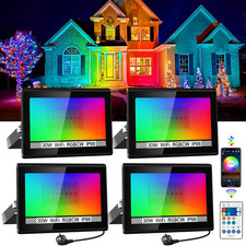 30W RGB LED Flood Lights, Smart Bluetooth, 16M Colors, 4 Pack, IP66 Waterproof