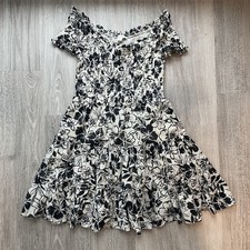 American Eagle Women's Smocked Floral Mini Dress XS Black White Cottagecore