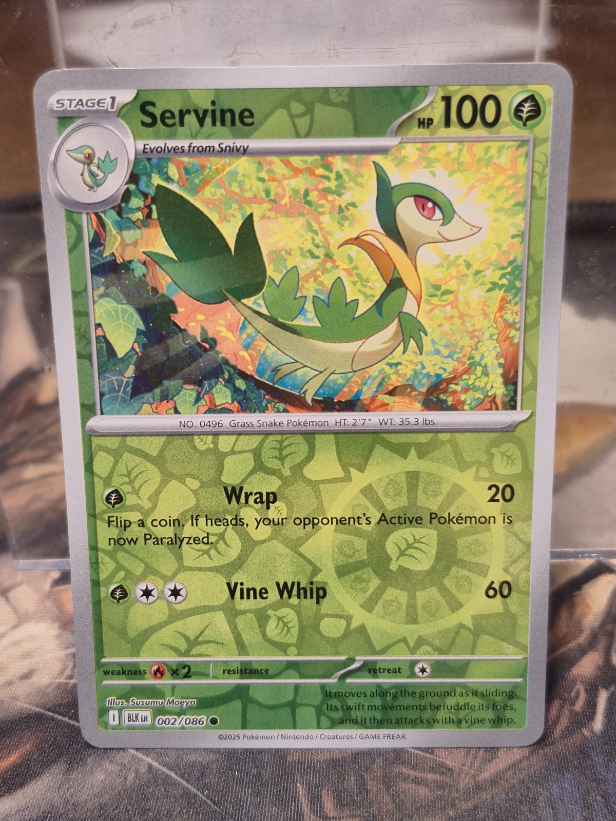 Pokemon TCG Servine NM Reverse Holo 002/086 Black Bolt Card Scarlet Violet Card