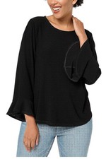 Dennis Basso Caviar Crepe Knit Top with Ruffle Sleeve Detail Black