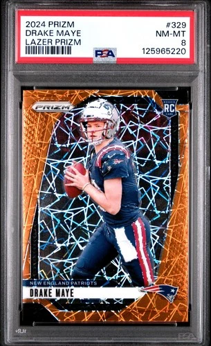 2024 Drake Maye Patriots PSA 8 Panini Prizm Etched Orange Lazer Rookie Card #329