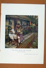 Original Old Antique Print Thangue British Artist Man Scythe Art 20th Century