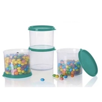 Tupperware Mini Canister Set of 4 New in Package Mysterious Green Colored Lids