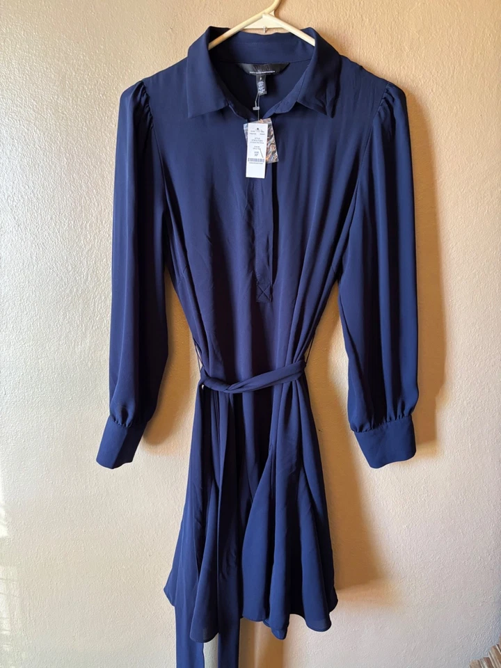 Vestido Oficial WHBM Godet Azul Manga Larga Nuevo con Etiquetas 8P Foto 2 de 4