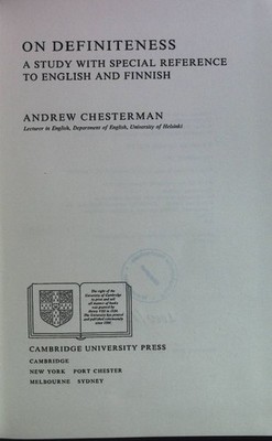 On Definiteness: A Study with Special Reference to English and Finnish. Chesterm
