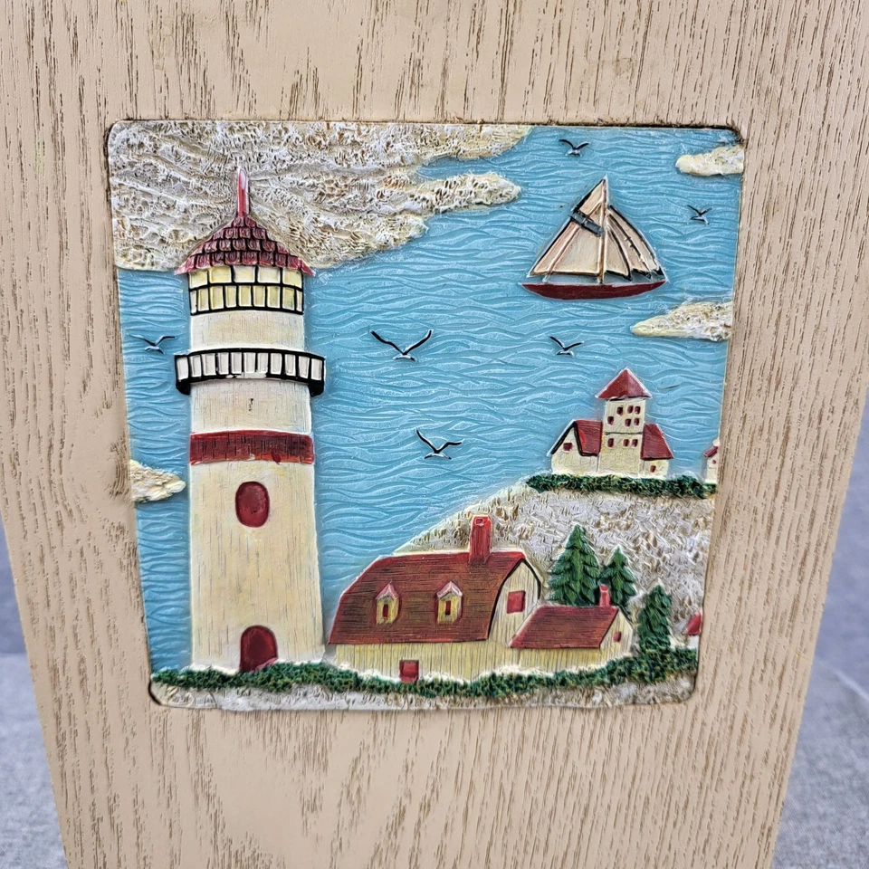 Coastal Nautical Lighthouse Trash Can Waste Bin 3D Relief Beach House Decor 1990 — 第 2/4 张图片
