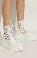 AGL Viggy Laser Cut White Leather Platform Ankle Boots EU 38 US 8 Org $491