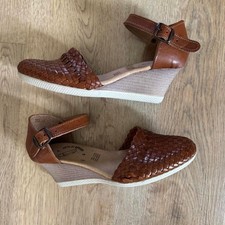 Sandalias de cuña Huarache de cuero tejido marrón Esto es México correa al tobillo para mujer 7
