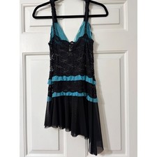 Frederick's of Hollywood  Lace Mesh Babydoll Chemise  Large  Teal Black 