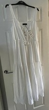 Zara White Tiered Half Lined Gypsy Style Long Dress Size M Generous NWT £45.99 