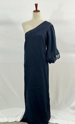 KLEED Sz M Medium NavyEmbroidered One Shoulder Maxi Dress