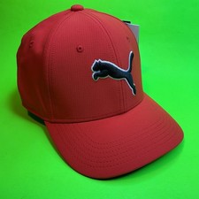 PUMA Stretch Fit Adult Hat Size S/M Red w/Black, Silver NEW